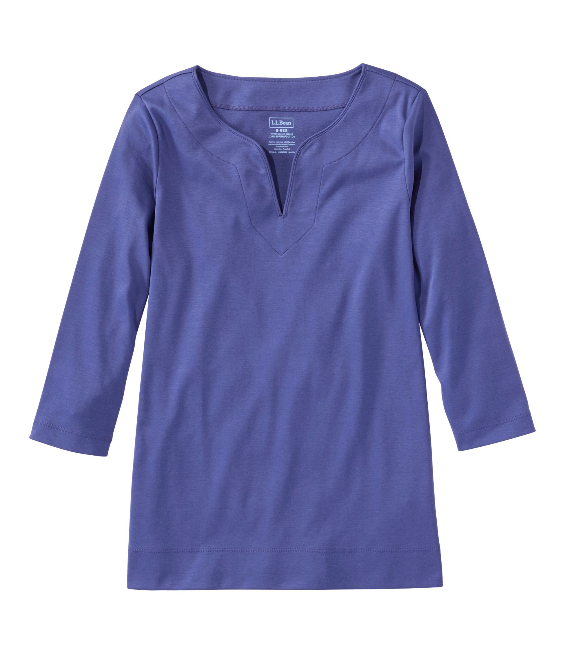 �s�}�E�R�b�g���E�e�B�A7���䑳�@�X�v���b�g�l�b�N�@�`���j�b�N�^Women's Pima Cotton Tunic, Three-Quarter-Sleeve Splitneck