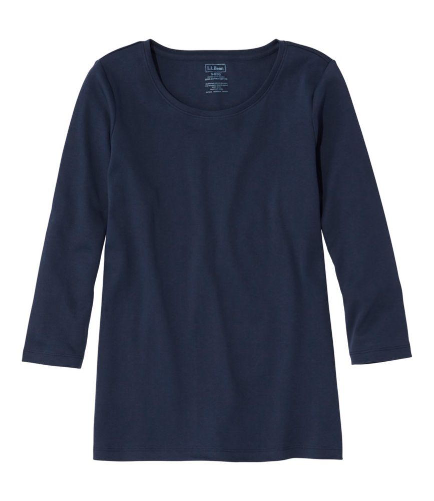 �s�}�E�R�b�g���E�V�F�C�v�E�W���G���l�b�N�E�e�B�A7���䑳�^Women's Pima Cotton Shaped Tee, Three-Quarter-Sleeve Jewelneck