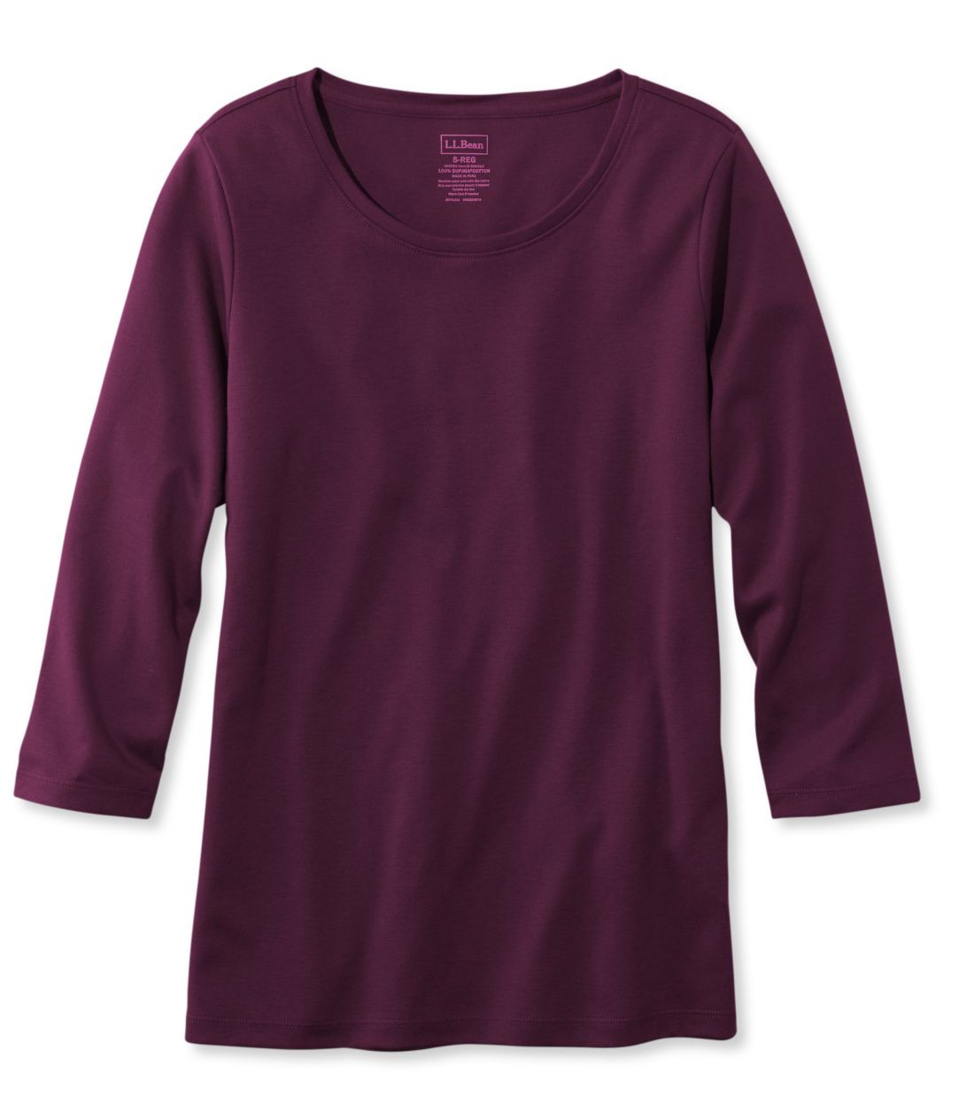 �s�}�E�R�b�g���E�V�F�C�v�E�W���G���l�b�N�E�e�B�A7���䑳�^Women's Pima Cotton Shaped Tee, Three-Quarter-Sleeve Jewelneck