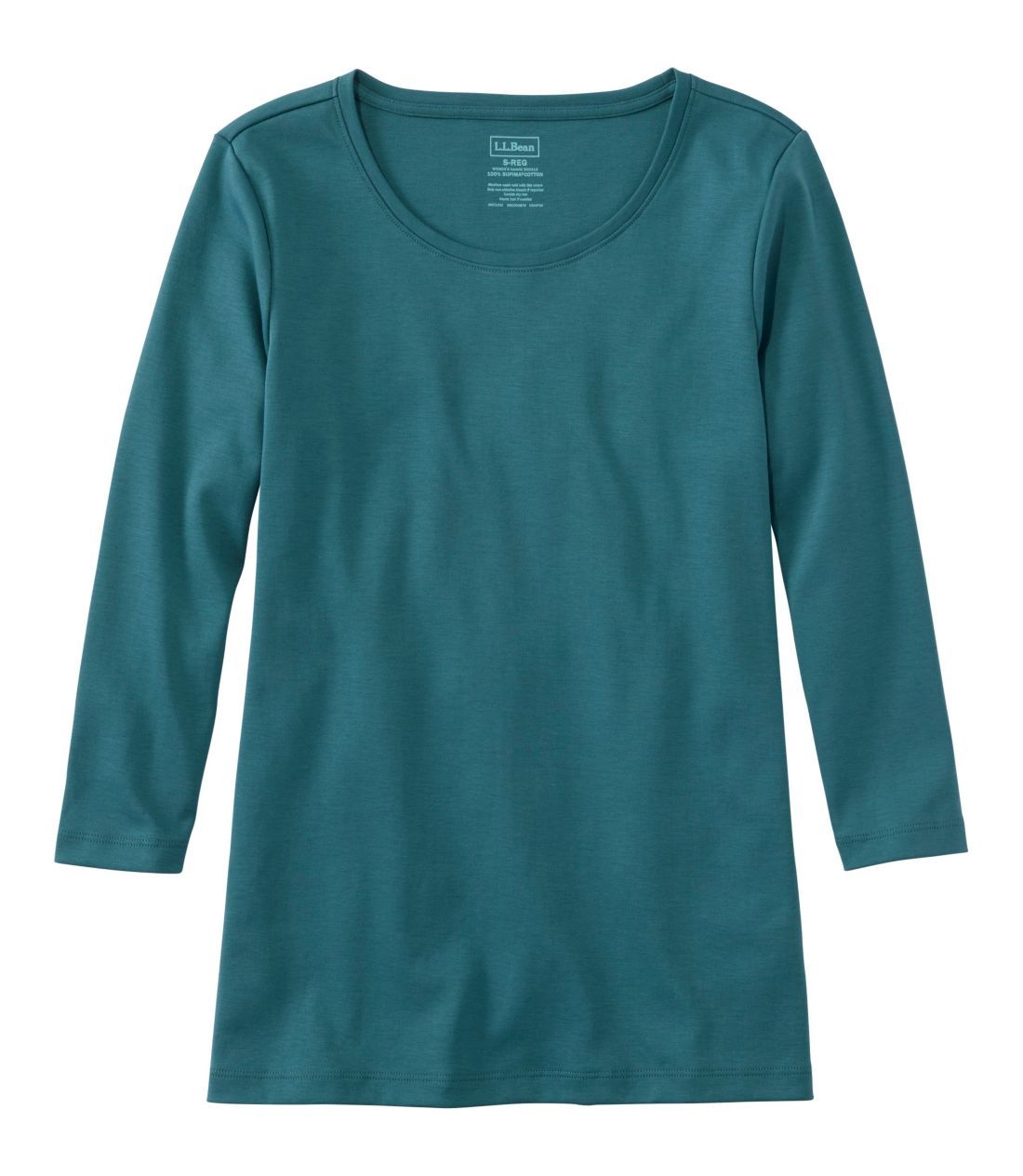 �s�}�E�R�b�g���E�V�F�C�v�E�W���G���l�b�N�E�e�B�A7���䑳�^Women's Pima Cotton Shaped Tee, Three-Quarter-Sleeve Jewelneck