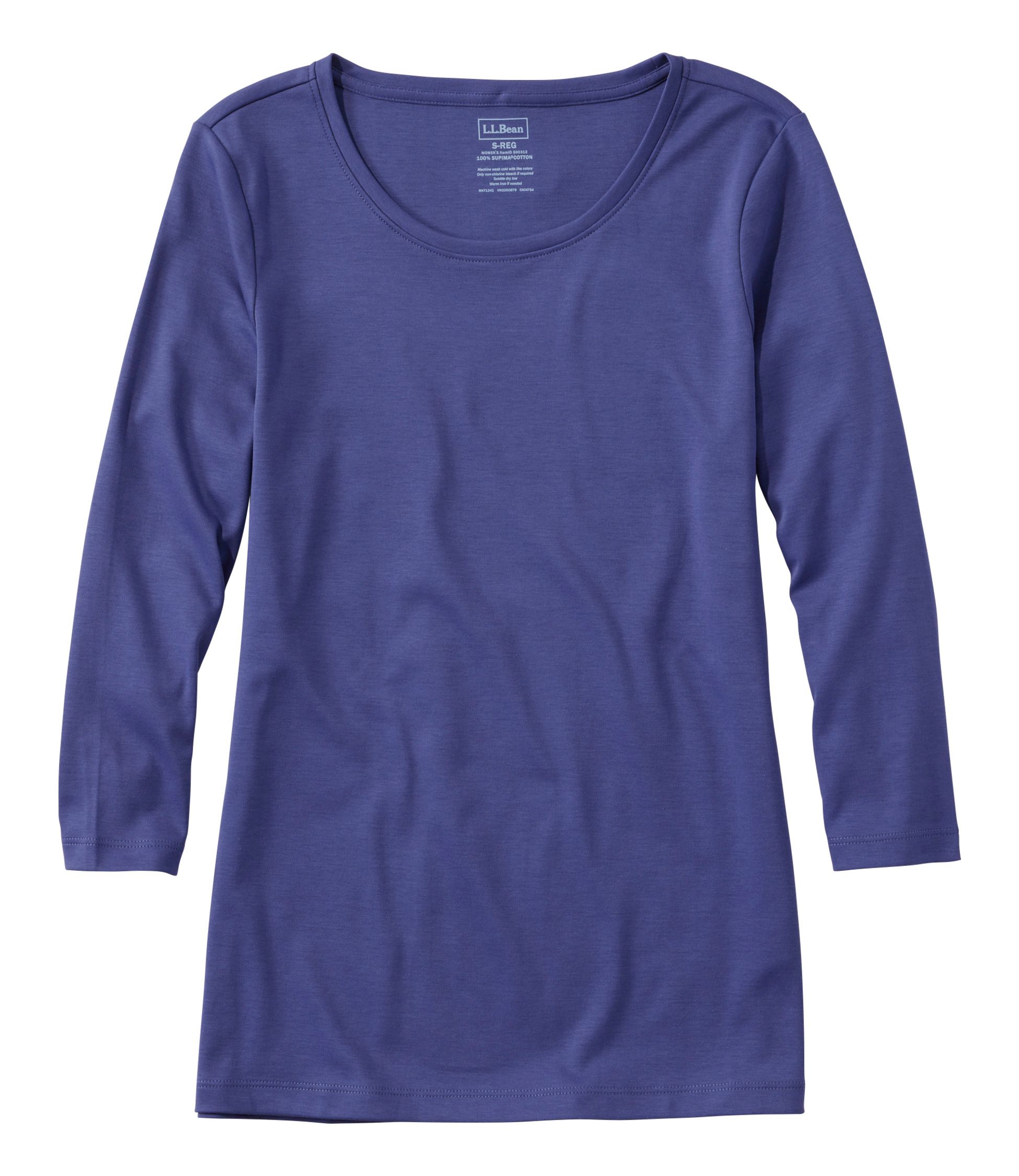 �s�}�E�R�b�g���E�V�F�C�v�E�W���G���l�b�N�E�e�B�A7���䑳�^Women's Pima Cotton Shaped Tee, Three-Quarter-Sleeve Jewelneck