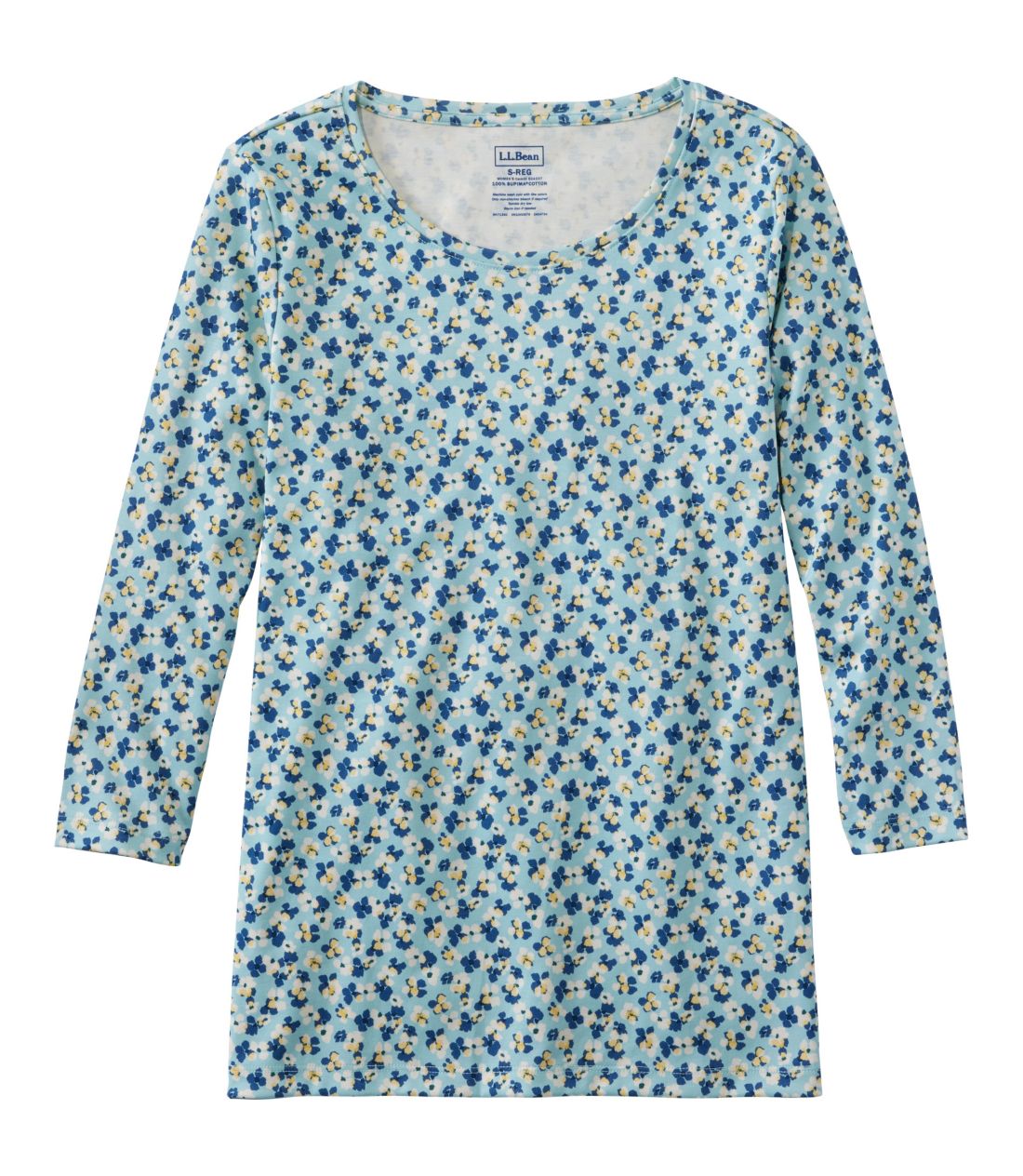 �s�}�E�R�b�g���E�V�F�C�v�E�W���G���l�b�N�E�e�B�A7���䑳�@�v�����g�^Women's Pima Cotton Shaped Jewelneck Tee, Three-Quarter-Sleeve Print