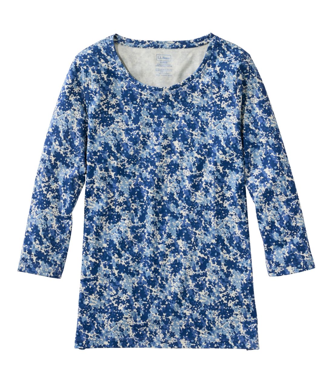 �s�}�E�R�b�g���E�V�F�C�v�E�W���G���l�b�N�E�e�B�A7���䑳�@�v�����g�^Women's Pima Cotton Shaped Jewelneck Tee, Three-Quarter-Sleeve Print