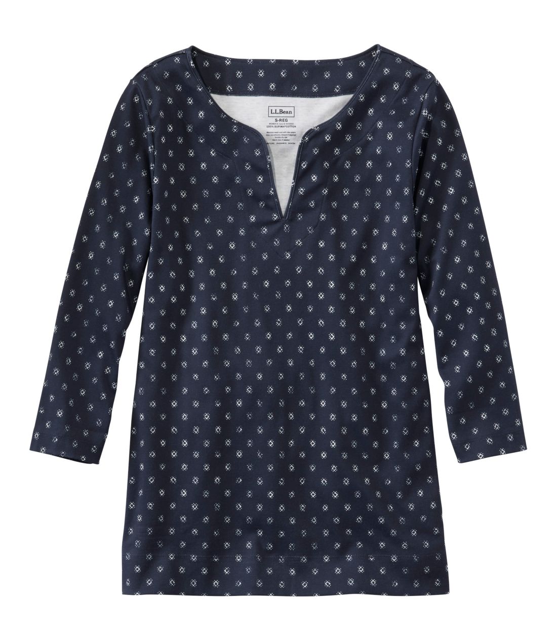 �s�}�E�R�b�g���E�`���j�b�N�A7���䑳�@�X�v���b�g�l�b�N�@�v�����g�^Women's Pima Cotton Tunic, Three-Quarter-Sleeve Splitneck Print