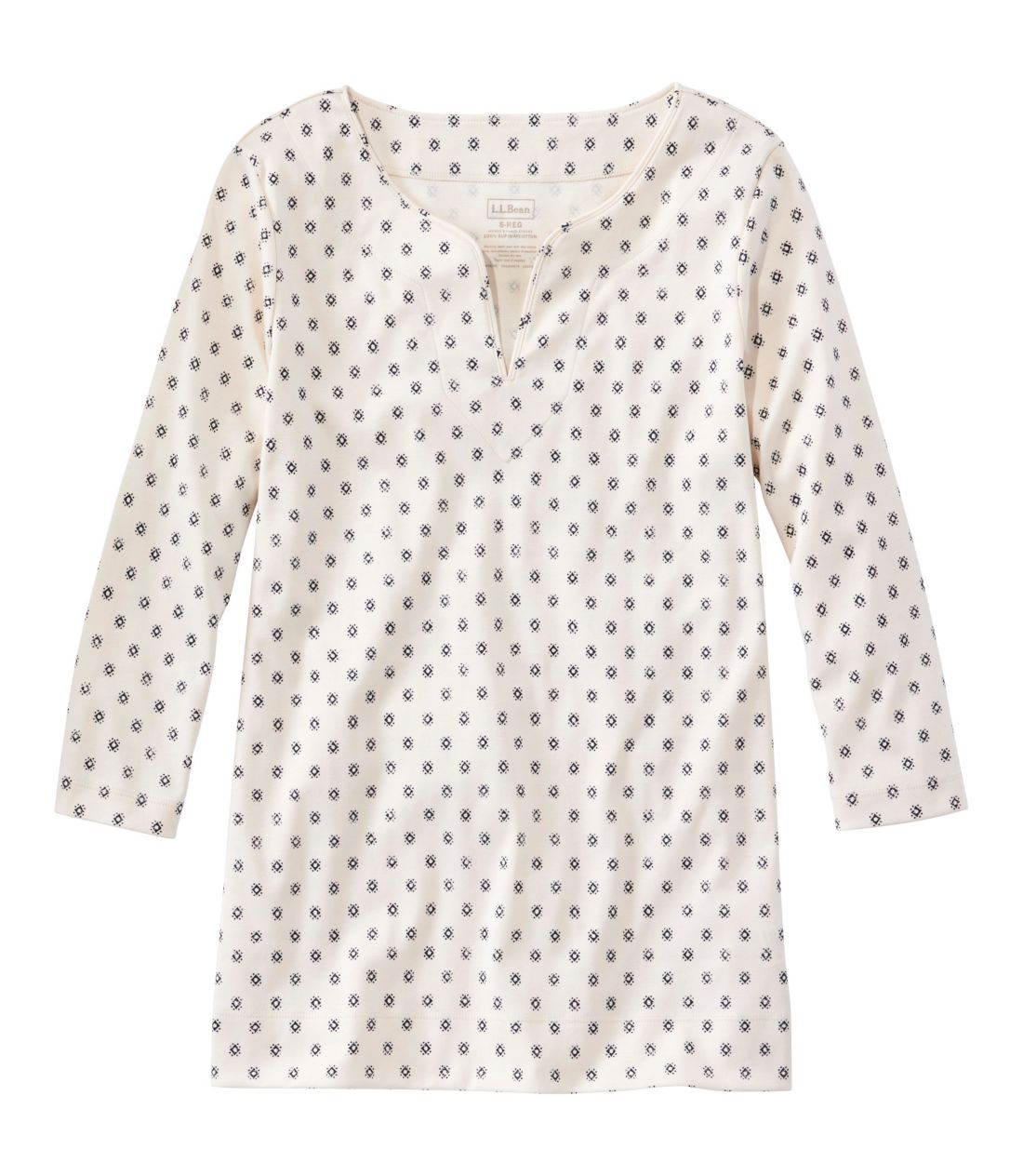 �s�}�E�R�b�g���E�`���j�b�N�A7���䑳�@�X�v���b�g�l�b�N�@�v�����g�^Women's Pima Cotton Tunic, Three-Quarter-Sleeve Splitneck Print
