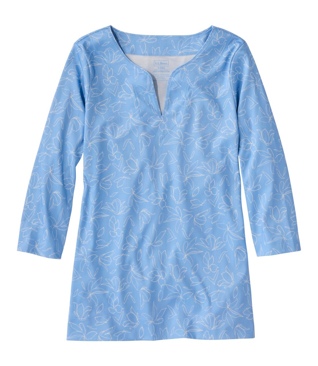 �s�}�E�R�b�g���E�`���j�b�N�A7���䑳�@�X�v���b�g�l�b�N�@�v�����g�^Women's Pima Cotton Tunic, Three-Quarter-Sleeve Splitneck Print