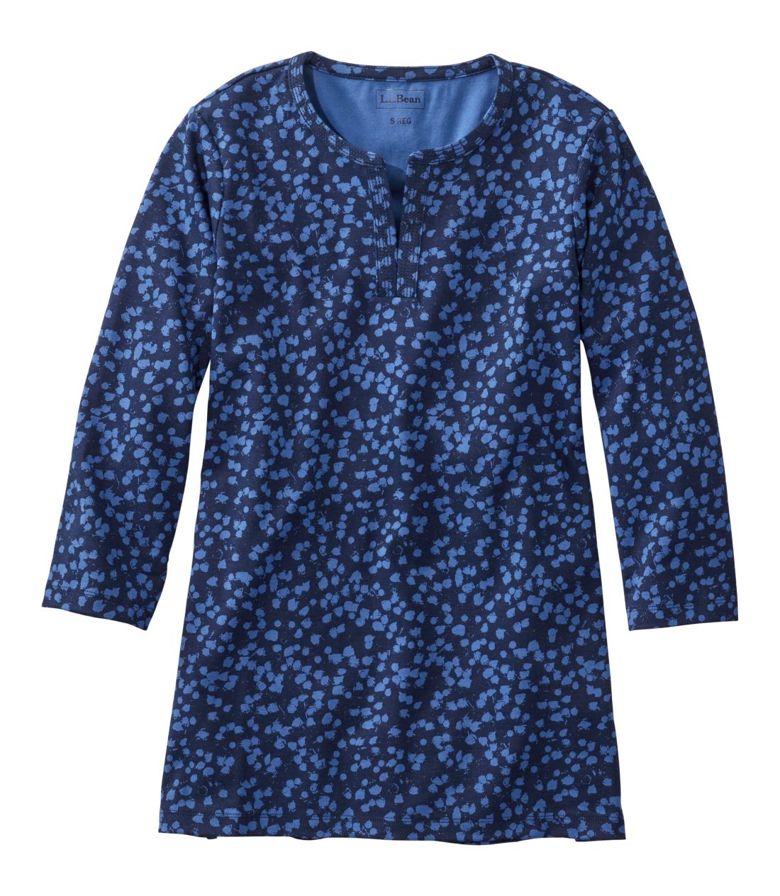 �G���E�G���E�r�[���E�e�B�A7���䑳�@�X�v���b�g�l�b�N�E�`���j�b�N�@�v�����g�^Women's L.L.Bean Tee, Three-Quarter-Sleeve Splitneck Tunic Print
