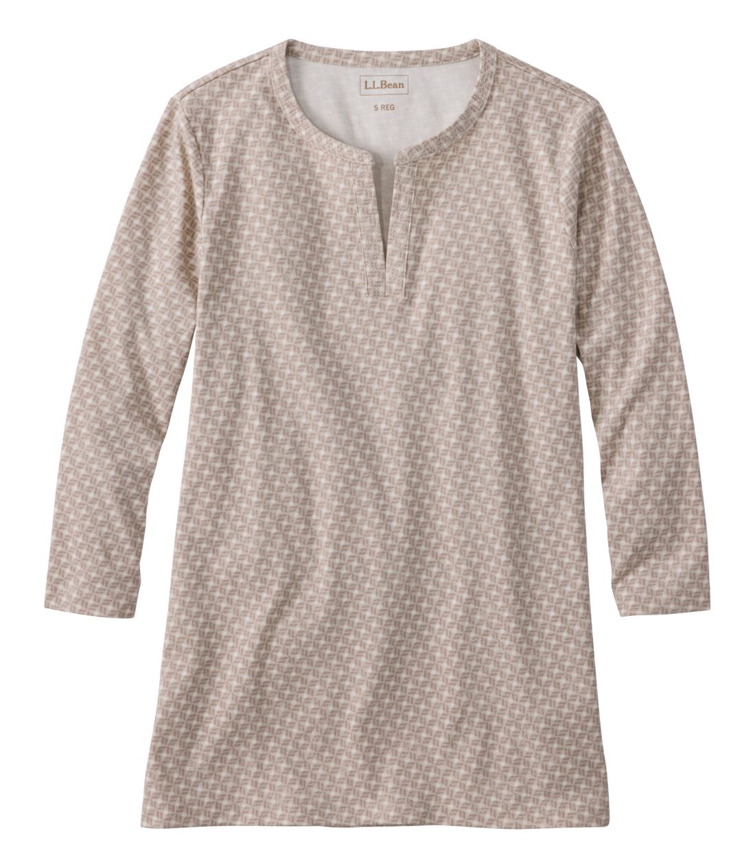 �G���E�G���E�r�[���E�e�B�A7���䑳�@�X�v���b�g�l�b�N�E�`���j�b�N�@�v�����g�^Women's L.L.Bean Tee, Three-Quarter-Sleeve Splitneck Tunic Print