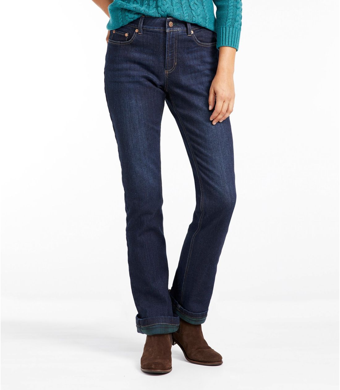 �r�[���t���b�N�X�E�W�[���Y�A�~�b�h���C�Y�@�X�g���[�g���b�O�@���n�t���^Women's BeanFlex Jeans, Mid-Rise Straight-Leg Lined
