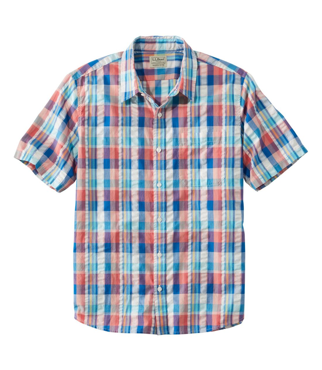�I�[�K�j�b�N�E�R�b�g���E�V�A�T�b�J�[�E�V���c�A�����@�v���b�h�^Men's Organic Seersucker Shirt Short Sleeve Slightly Fitted Plaid