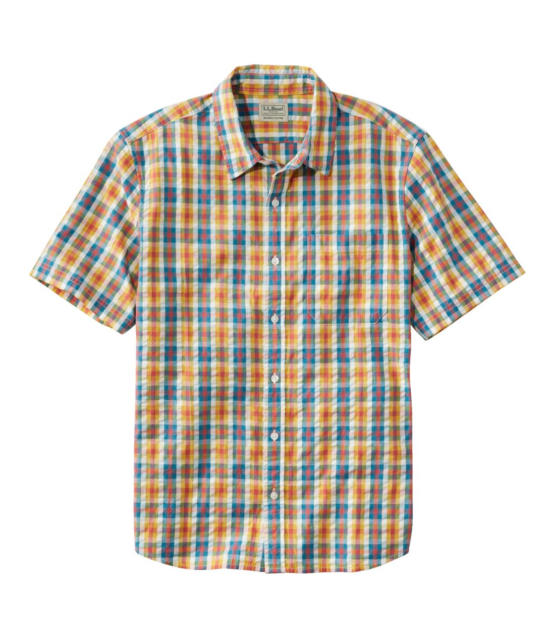 �I�[�K�j�b�N�E�R�b�g���E�V�A�T�b�J�[�E�V���c�A�����@�v���b�h�^Men's Organic Seersucker Shirt Short Sleeve Slightly Fitted Plaid
