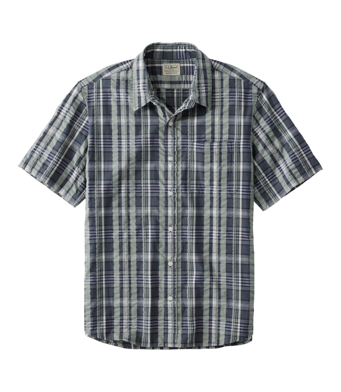 �I�[�K�j�b�N�E�R�b�g���E�V�A�T�b�J�[�E�V���c�A�����@�v���b�h�^Men's Organic Seersucker Shirt Short Sleeve Slightly Fitted Plaid