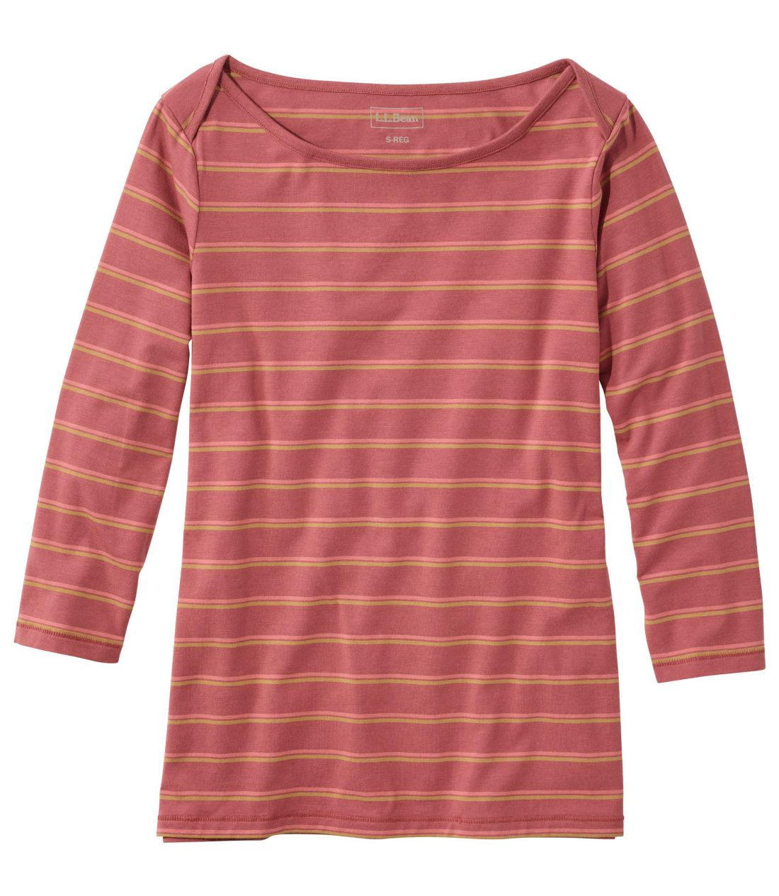 �\�t�g�E�X�g���b�`�E�X�[�s�}�E�e�B�A7���䑳�@�{�[�g�l�b�N�@�X�g���C�v�^Women's Soft Stretch Supima Tee, Three-Quarter-Sleeve Boatneck Stripe