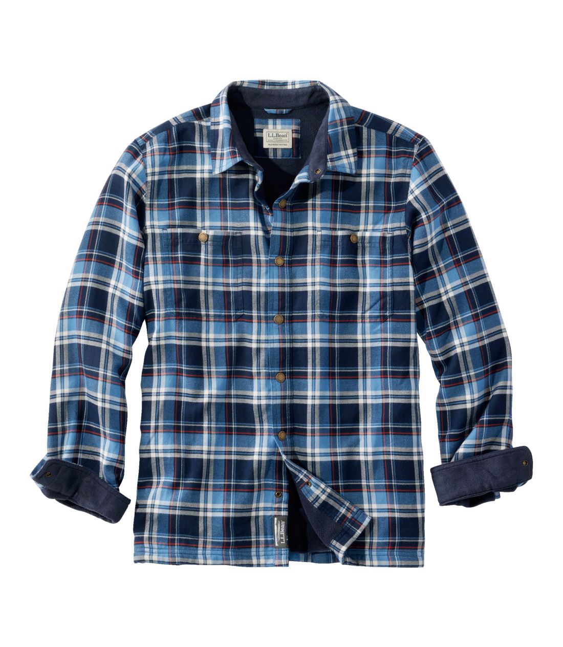 �t���[�X���C���h�E�t�����l���E�V���c�A�X���C�g���[�E�t�B�b�g�@�X�i�b�v�t�����g�^Men's Fleece-Lined Flannel Shirt, Slightly Fitted Snap-Front