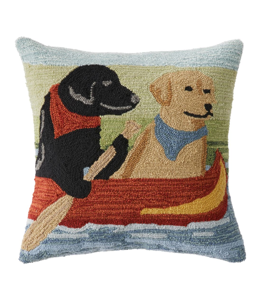 ChA/AEghAEtbNEs[AhbOECEJk[^Indoor/Outdoor Hooked Pillow, Dogs in Canoe