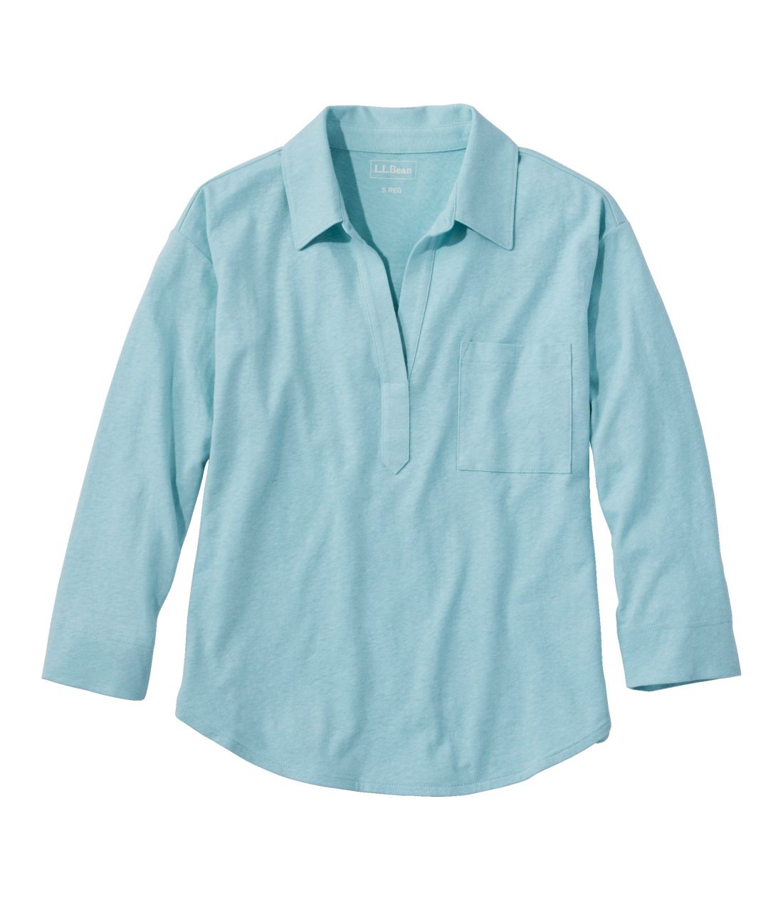 ���C�N�T�C�h�E���l��/�R�b�g���E�e�B�A7���䑳�@�X�v���b�g�l�b�N�E�|���e�B�^Women's Lakeside Linen/Cotton Tee, Three-Quarter-Sleeve Splitneck Polo Tee