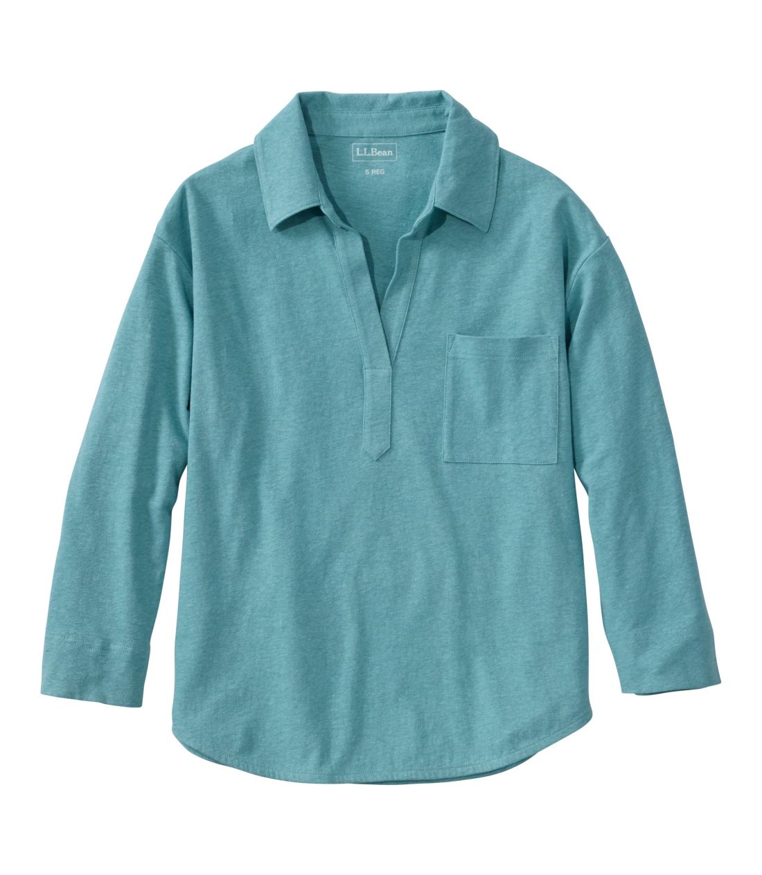 ���C�N�T�C�h�E���l��/�R�b�g���E�e�B�A7���䑳�@�X�v���b�g�l�b�N�E�|���e�B�^Women's Lakeside Linen/Cotton Tee, Three-Quarter-Sleeve Splitneck Polo Tee
