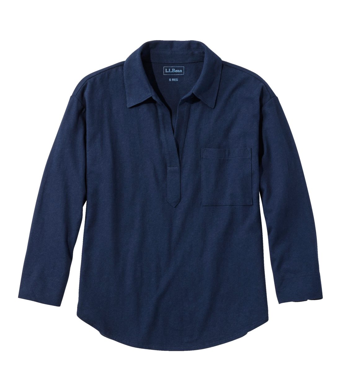 ���C�N�T�C�h�E���l��/�R�b�g���E�e�B�A7���䑳�@�X�v���b�g�l�b�N�E�|���e�B�^Women's Lakeside Linen/Cotton Tee, Three-Quarter-Sleeve Splitneck Polo Tee