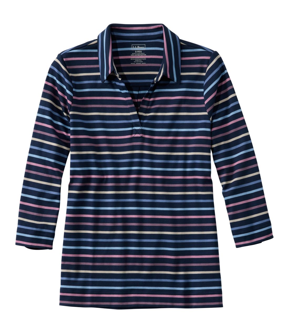�s�}�E�R�b�g���E�e�B�A7���䑳�@�|���e�B�@�X�g���C�v�^Women's Pima Cotton Tee, Three-Quarter-Sleeve Polo Tee Stripe