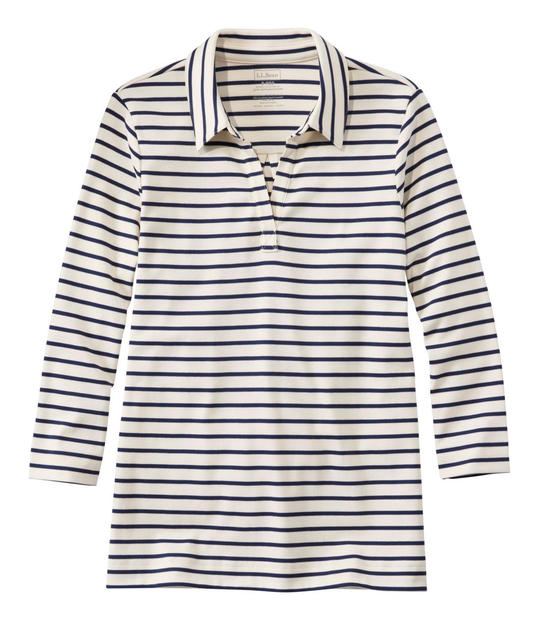 �s�}�E�R�b�g���E�e�B�A7���䑳�@�|���e�B�@�X�g���C�v�^Women's Pima Cotton Tee, Three-Quarter-Sleeve Polo Tee Stripe