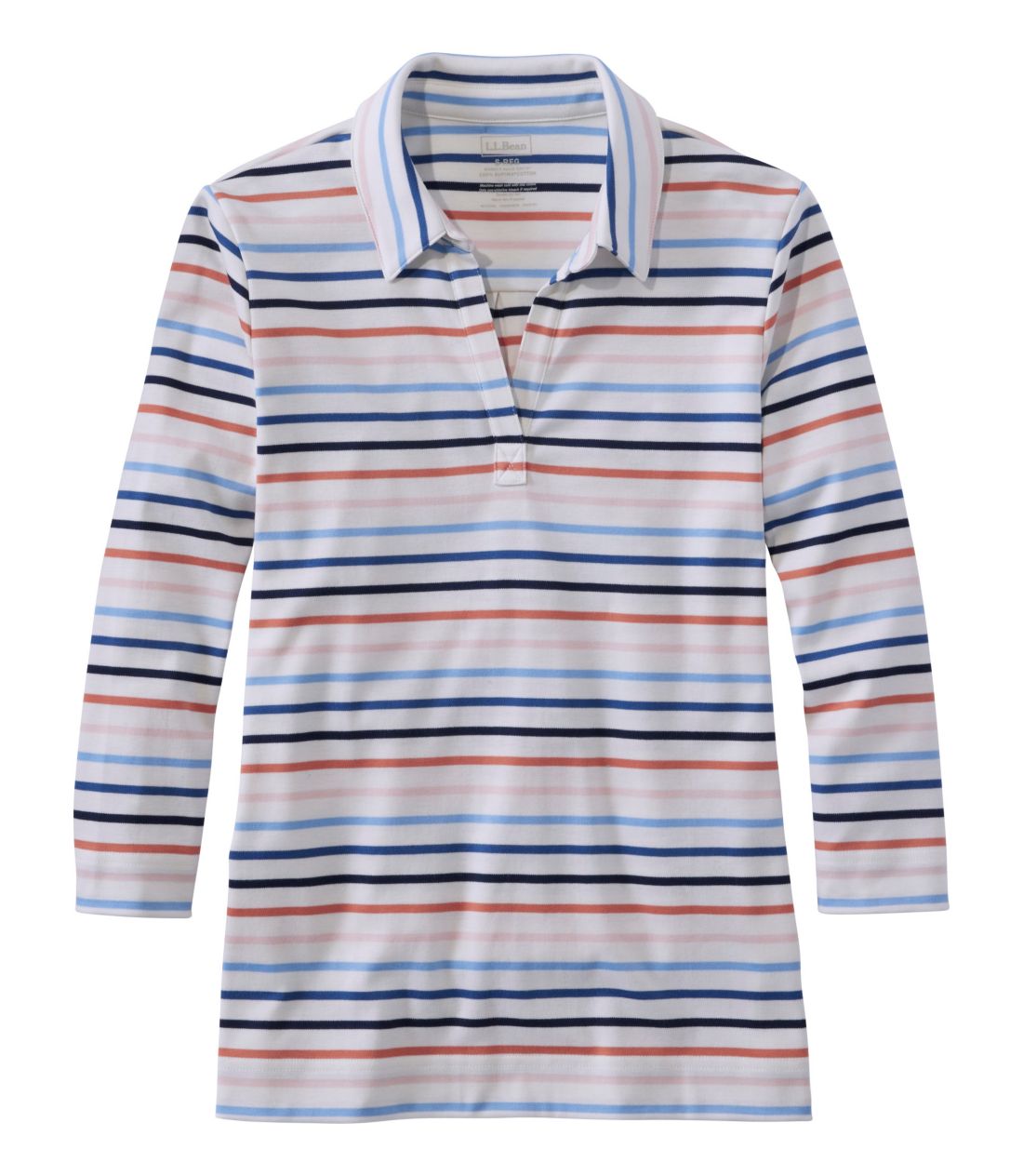 �s�}�E�R�b�g���E�e�B�A7���䑳�@�|���e�B�@�X�g���C�v�^Women's Pima Cotton Tee, Three-Quarter-Sleeve Polo Tee Stripe
