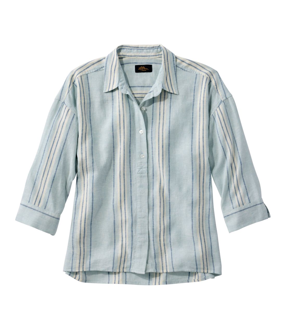 �V�O�l�`���[�E���l���u�����h�E�{�^���t�����g�E�V���c�A7���䑳�^Women's Signature Linen-Blend Button-Front Shirt, Three-Quarter-Length Sleeve
