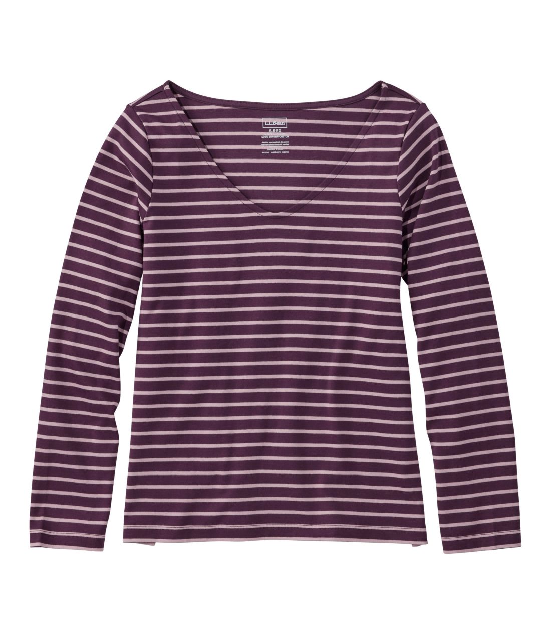 �s�}�E�R�b�g���E�e�B�A�����@�I�[�v��V�l�b�N�@�X�g���C�v�^Women's Pima Cotton Tee, Long-Sleeve Open V-Neck Stripe