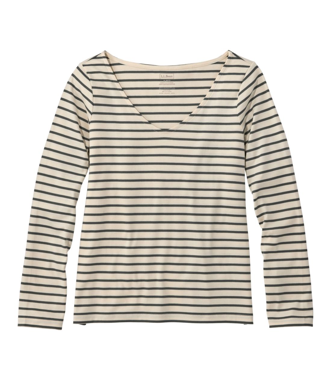�s�}�E�R�b�g���E�e�B�A�����@�I�[�v��V�l�b�N�@�X�g���C�v�^Women's Pima Cotton Tee, Long-Sleeve Open V-Neck Stripe
